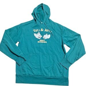 Tom & Jerry Green Graphic Hoodie Men’s Small Rare Cartoon Pullover Sweatshirt